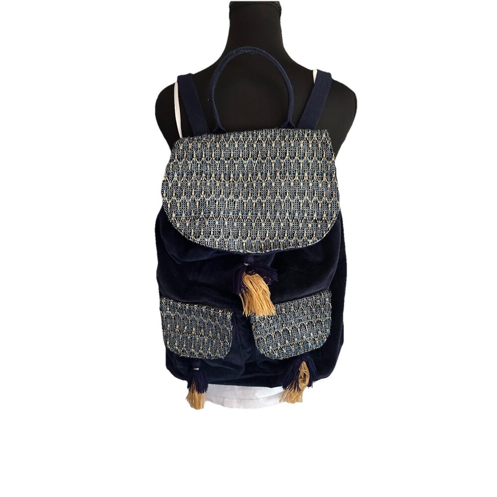 World Market Royal Blue Velvet Boho Hippie Backpack